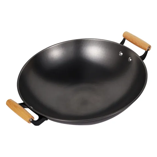 Chinese Traditional Cast Iron Wok With Double Wooden Handles