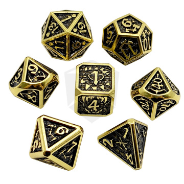 Metal Dice Set - Dragon Scale Gold Black for D&D and RPG Games