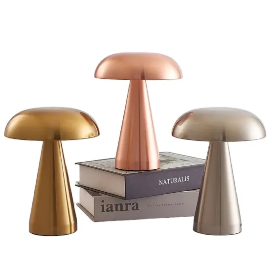 Retro LED Mid Century Mushroom Touch Dimmable Rechargeable Metal Table Lamp