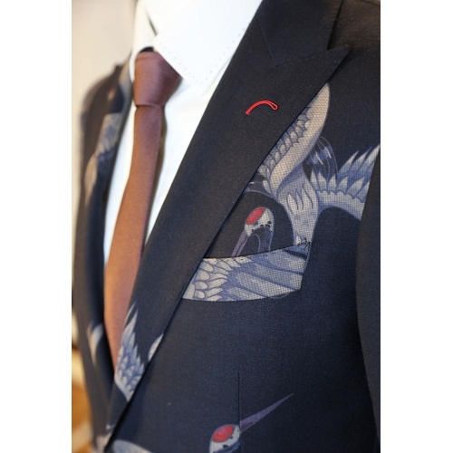 Slim Fit Black Wool Blazer with Printed Button Design