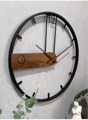 Nordic Metal Silent Quartz Wall Clock: Round Wooden Iron Wall Clock