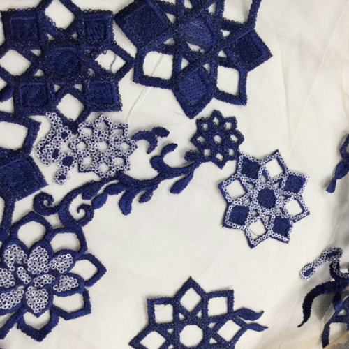 Navy Square Flower Lace Embroidery Fabric