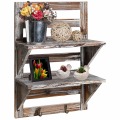 Rustic 2-Tier Wood Wall Mounted Storage Shelf Hooks