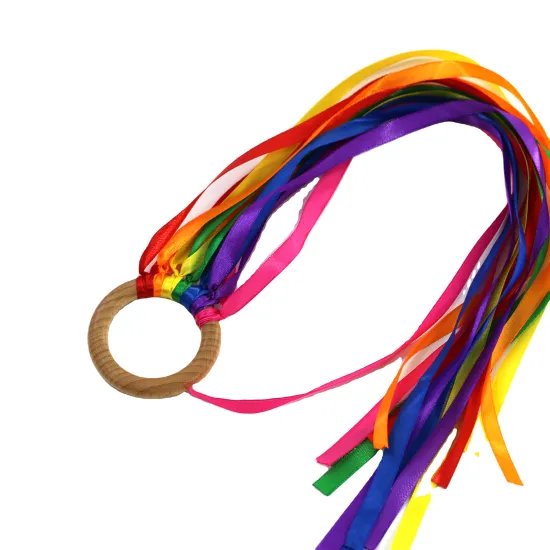 Montessori-inspired Creative Hand Kite Set with Rainbow Ribbons, Wooden Rings & Sensory Beech Wood Toys