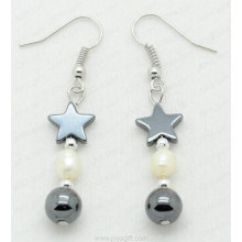 hematite pearl star beads earring