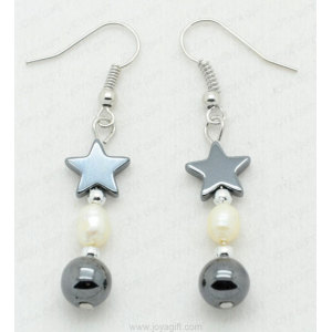 hematite pearl star beads earring