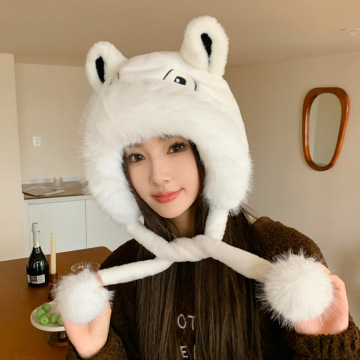 Wholesale Female Furry Plush Bear Ear Hat - Warm and Cute Bao Hat