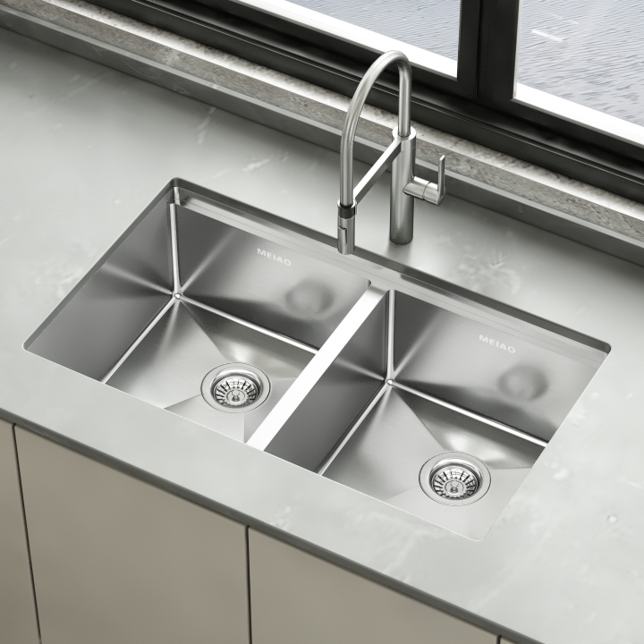 32x19 بوصة Undermount SUS304 Double Bowl Sink