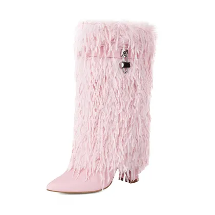 Women Fold Over Faux Fur Mid Calf Boots