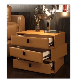 2024 Modern Dark Brown Nightstand with 3 Drawers - Bedside Table Microfiber Bedroom Furniture