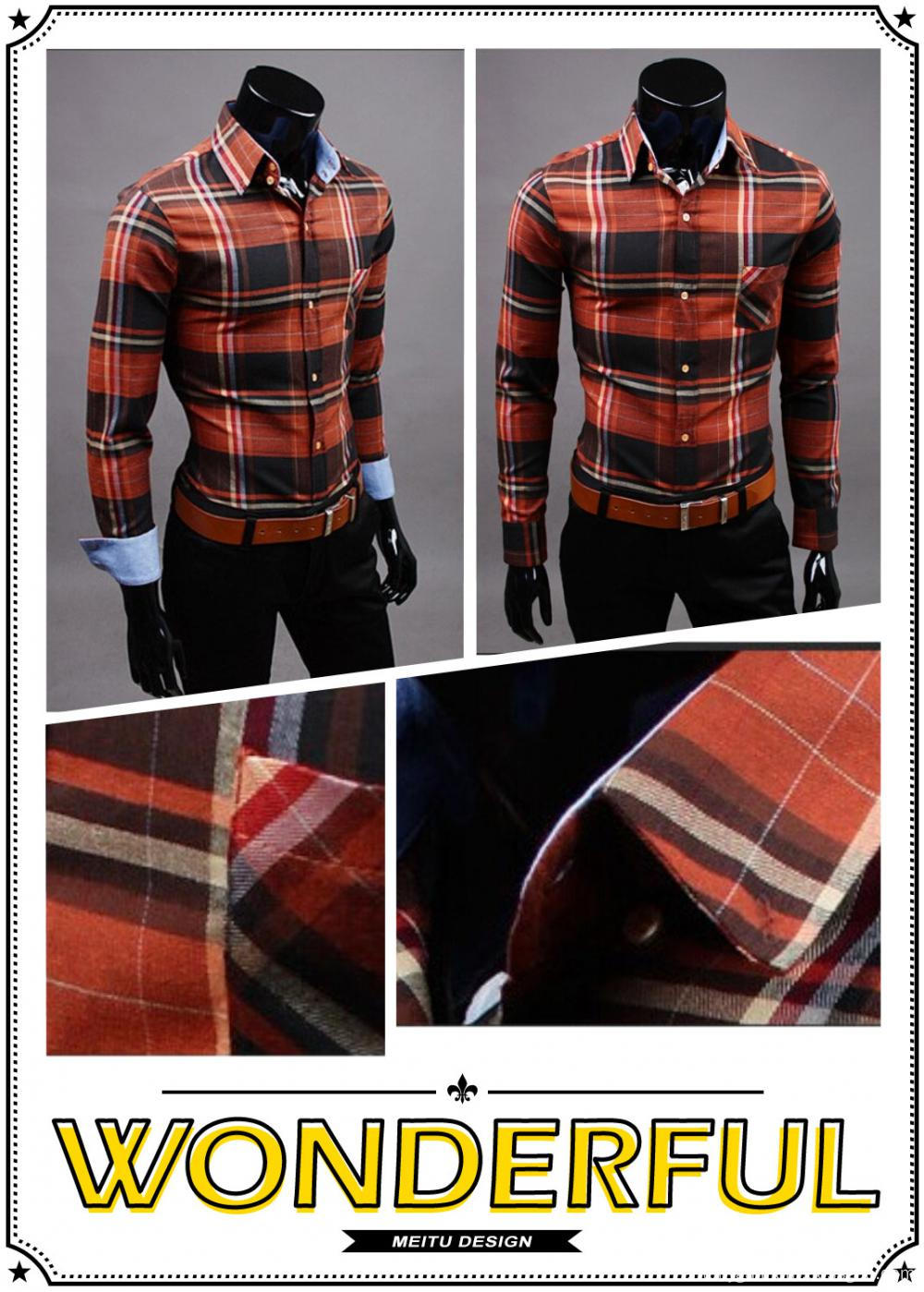 Men's trim style long sleeve cotton flannel shirt