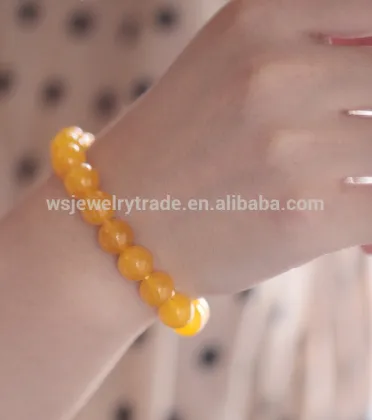 Natural crystal bracelet Yellow chalcedony Bracelet 8mm Zhaocai yellow essential white moss