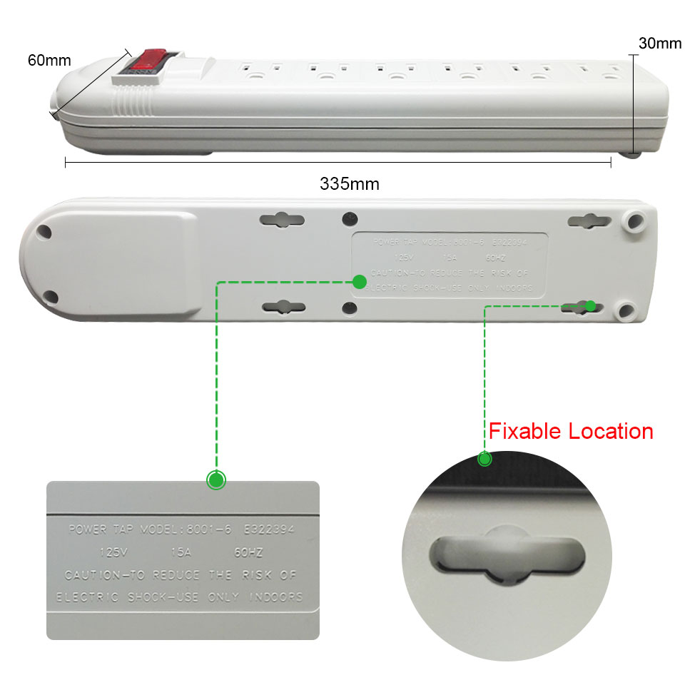 US American Plug AC Electrical Power Strip Switch 3/4/6 Outlets Extension Socket Cord Surge Protector UL Certification 13A 125V