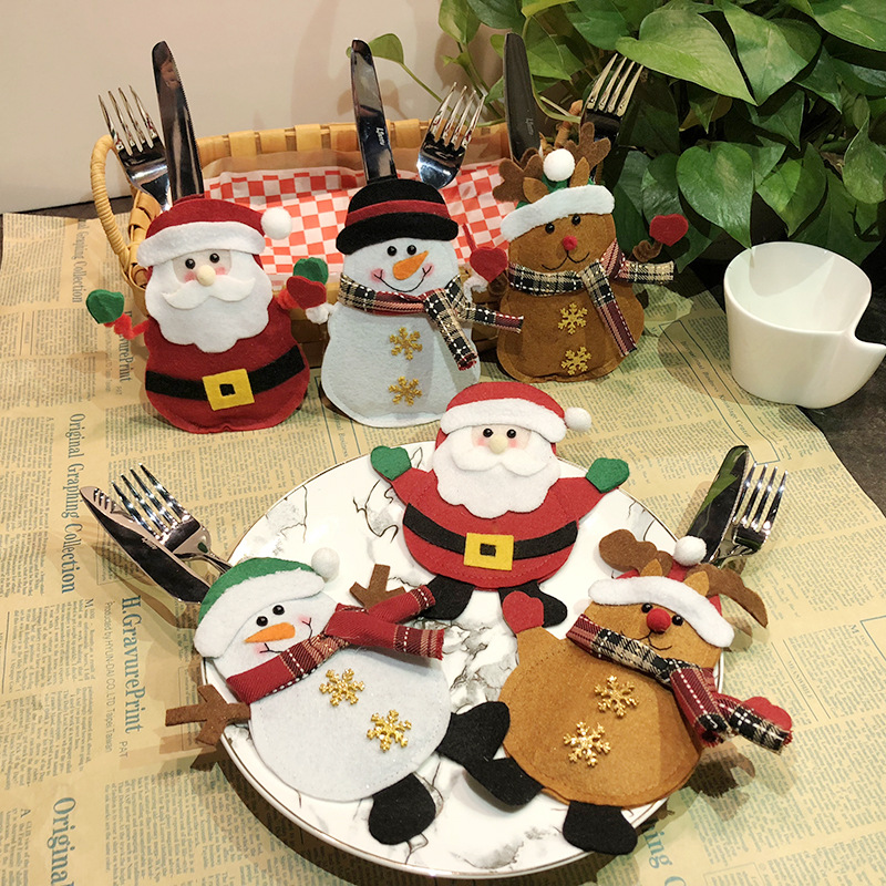 6pcs Christmas Decorations Snowman Kitchen Tableware Holder Bag Party Gift Xmas Ornament Christmas Decorations for Home Table