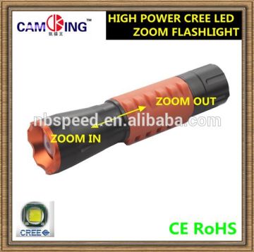 High Power cree LED Flashlight,zoom flashlight torch,aluminum torch,with rubber handlebar