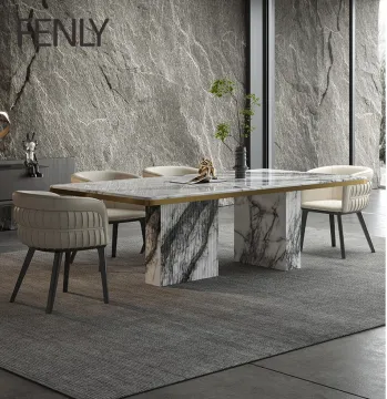 Italian Minimalist Hotel Dining Table And Chairs Luxury Design Marble Dining Table Set 8 Seater