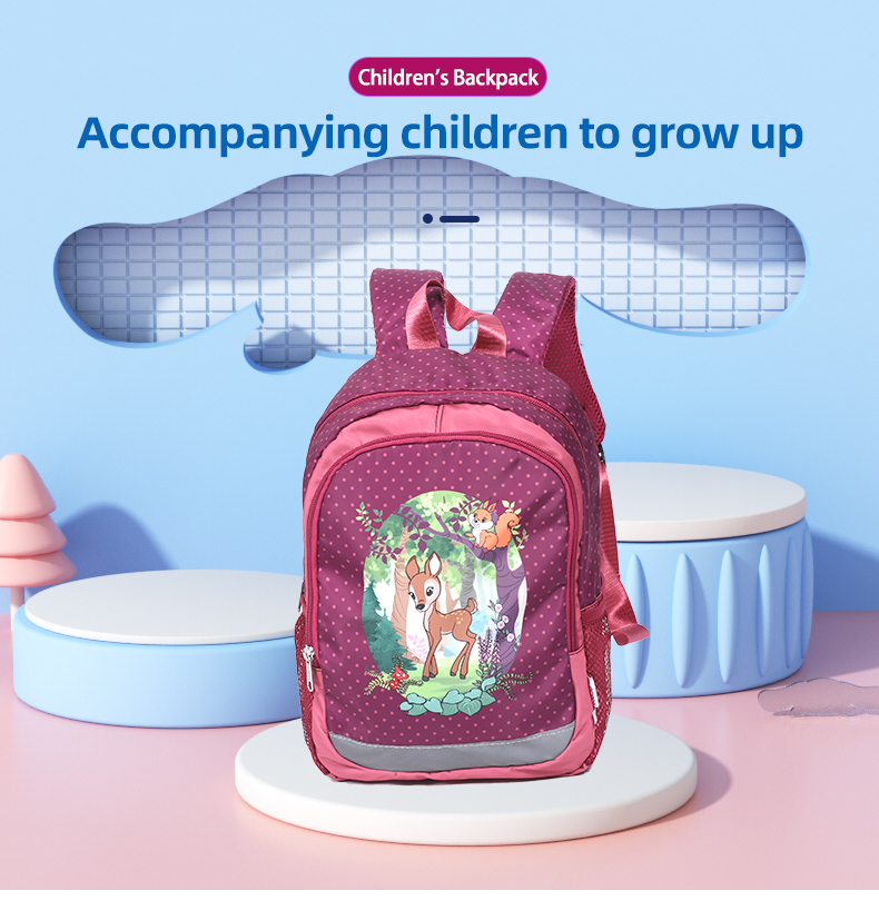 Purple cartoon deer pattern children's large capacity lightweight comfortable backpack