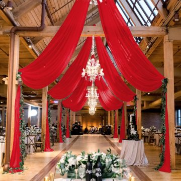 Drapery Perkahwinan Merah: 2 panel latar belakang tirai chiffon 5x20ft untuk siling draping dan hiasan gerbang