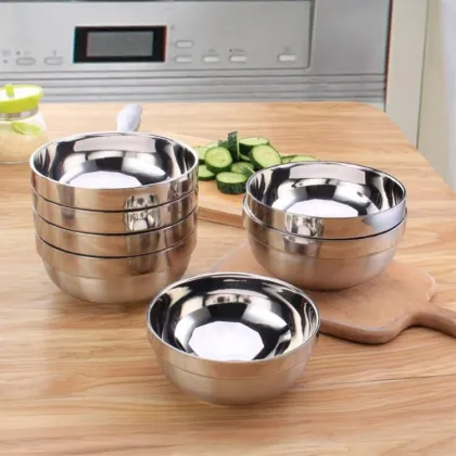 Platinum Double Bowl: 304 Stainless Steel Double Wall Insulated Noodle Rice Bowl