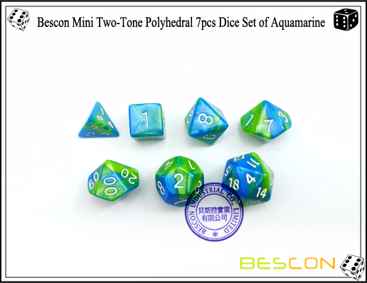 Bescon Mini Two-Tone Polyhedral 7pcs Dice Set of Aquamarine-4