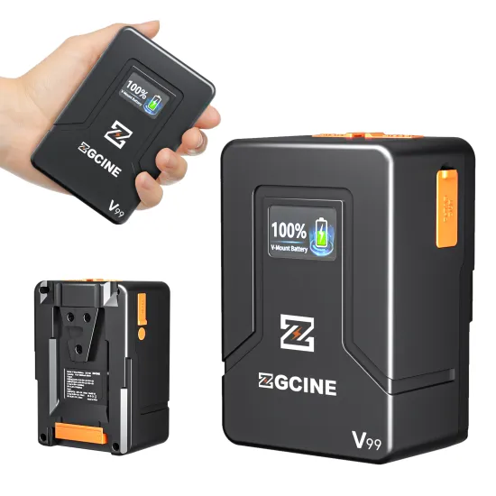 Professional ZGCINE ZG-V99 V-Mount Battery and Charger Kit: 99Wh, 14.8V, 6800mAh with PD USB-C 45W, D-TAP, BP USB-C, USB-A Outputs for Video Lights
