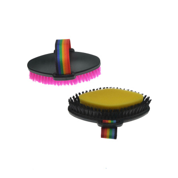 Equine Grooming Brush with Sponge and Rainbow Strap