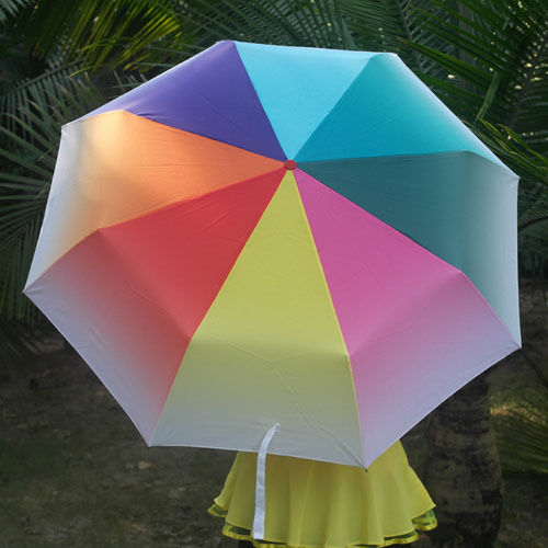 New Fashion Rainbow Rain Anti UV Three Folding Umbrella