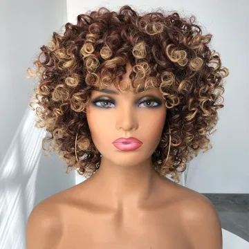 wholesale vendor cheap curly kinky straight hair wig short synthetic wigs with bangs fiber Synthetic Afro Kinky Curly Wigs