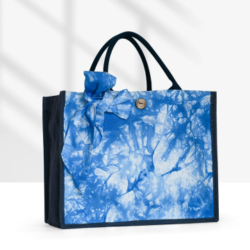 Bolso de mano grande hecho a mano Indigo Tie-Dye