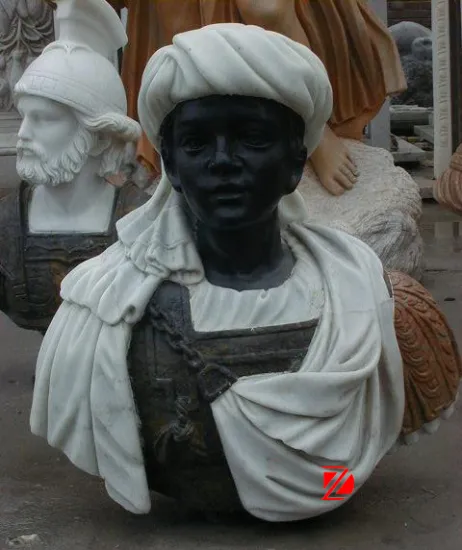 Marble african bust sculpture with black skin