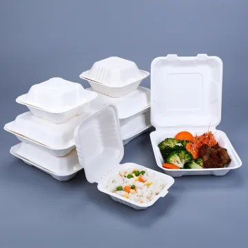 Sugarcane Bagasse Food Container - Disposable Lunch Box for Takeaway