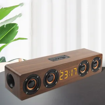 6 Hours Play W8C Wooden LED Alarm Clock: Creative Speaker with Waterproof and Bluetooth