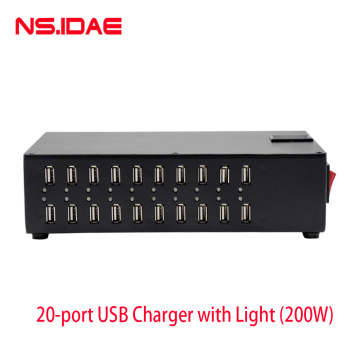 USB smart charger with lights 20 ports