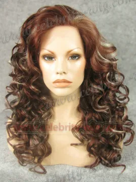 Medium Length Curly Red with Blonde Highlighted Synthetic Lace Front Wig