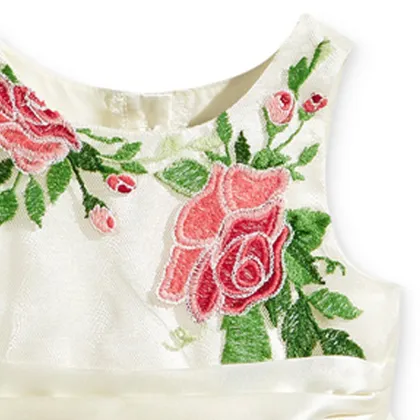 hot sale floral white mesh frock sleevelss designs flower girls dress kids party dresses