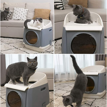 Gray Hooded Kitty Litter Box Two-Door