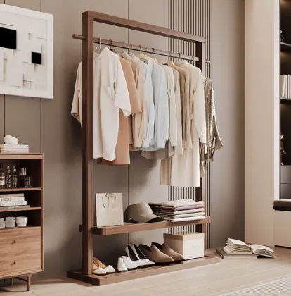 Adjustable Solid Wood Clothes Rack for Bedroom
