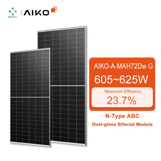 Aiko Solar Panel: 605W-625W Bifacial PV Module with Dual Glass and N-Type Technology