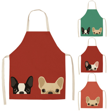 1 Pcs Cute Cartoon Dog Cat Printed Kitchen Aprons Cotton Linen Home Cooking Baking Coffee Shop Cleaning Accessory