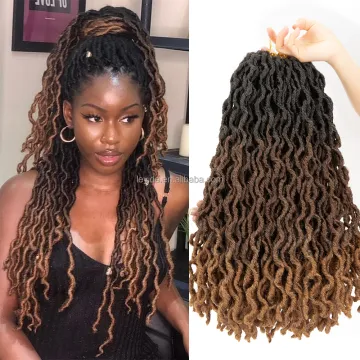 AliLeader Synthetic Ombre Gypsy Wavy Locs Freetress Faux Locs 18" Nu Faux Locs Crochet Hair Curly