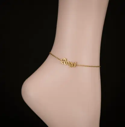 Adjustable Silver Gold Plated Stainless Steel Old English Letter Angel Anklet Bracelet