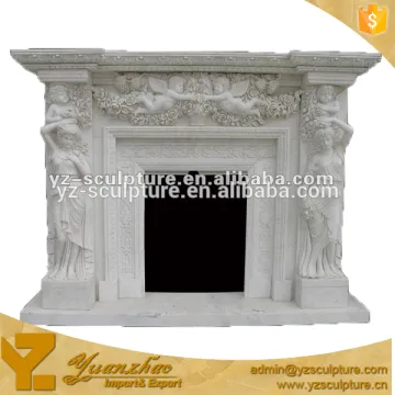 large elegant white marble fireplace sculpture for home decoration