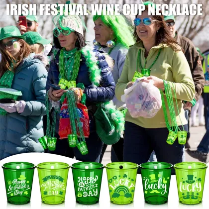 St. Patrick's Day Beaded Necklace with Shot Glass Charm