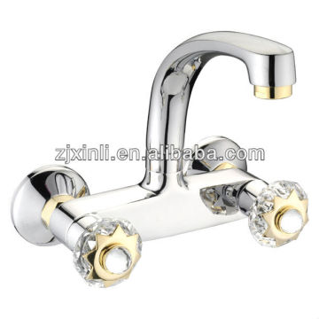 High Quality Dula Handle Brass Kitchen Sink Faucet, Polish and Chrome Finish