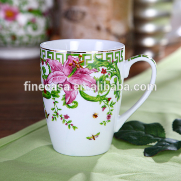 14OZ Elegant White Porcelain Green Tall Porcelain Coffee Mug