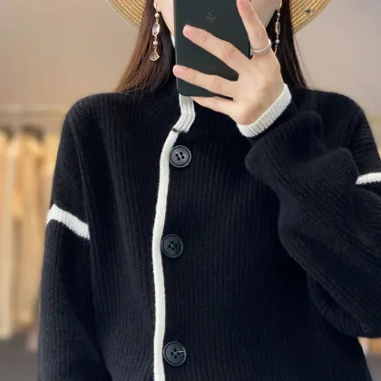 Retro small lapel simple patchwork single breasted coat