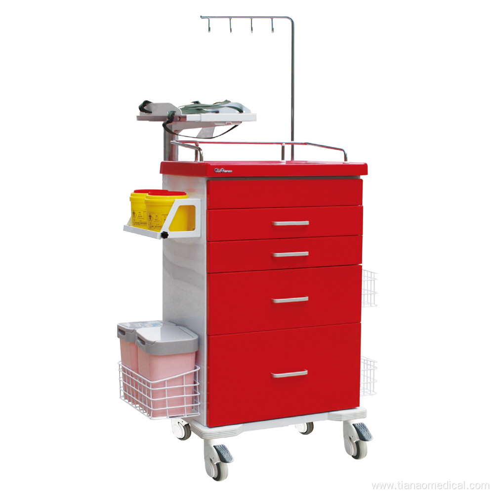 Hospital Steel Drawer Defibrillator Shelf Emergency Trolley