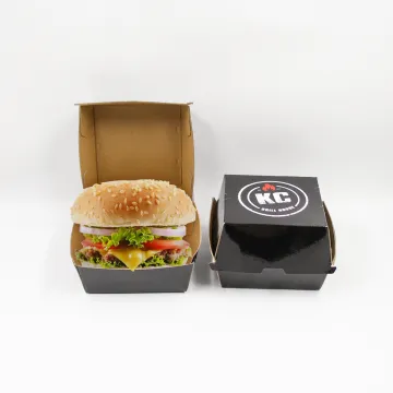 Customized Food-Grade Black Cardboard Hamburger Takeaway Packaging: Kraft Paper Clamshell Burger Boxes