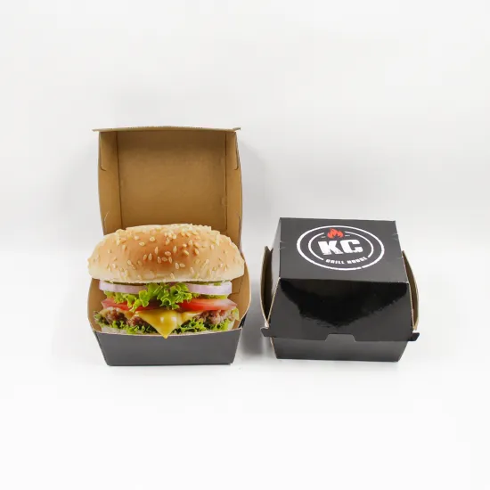 Customized Food-Grade Black Cardboard Hamburger Takeaway Packaging: Kraft Paper Clamshell Burger Boxes