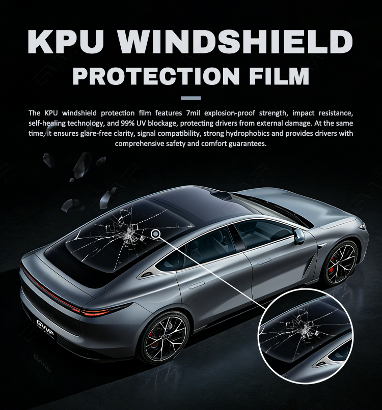 KPU прозрачная видимая защитная пленка для лобового стекла толщиной 6,5 мил